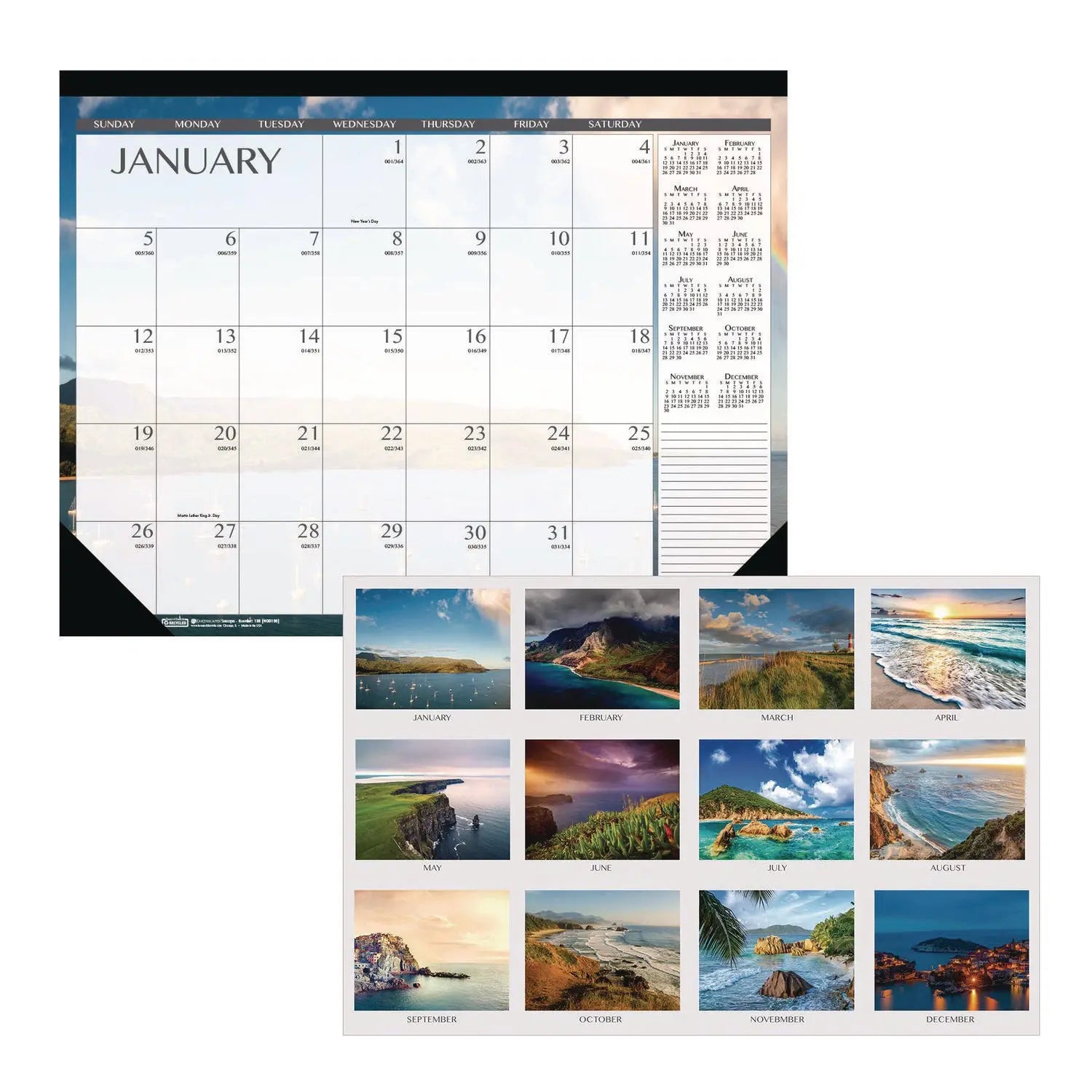 House of Doolittle™ Recycled Earthscapes Desk Pad Calendar, Seascapes Photography, 18.5 x 13, Black Binding/Corners,12-Month (Jan to Dec): 2025