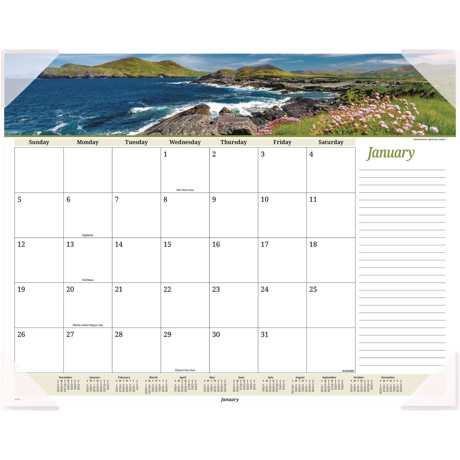 AT-A-GLANCE® Seascape Panoramic Desk Pad, Seascape Panoramic Photography, 22 x 17, White Sheets, Clear Corners, 12-Month (Jan-Dec): 2025