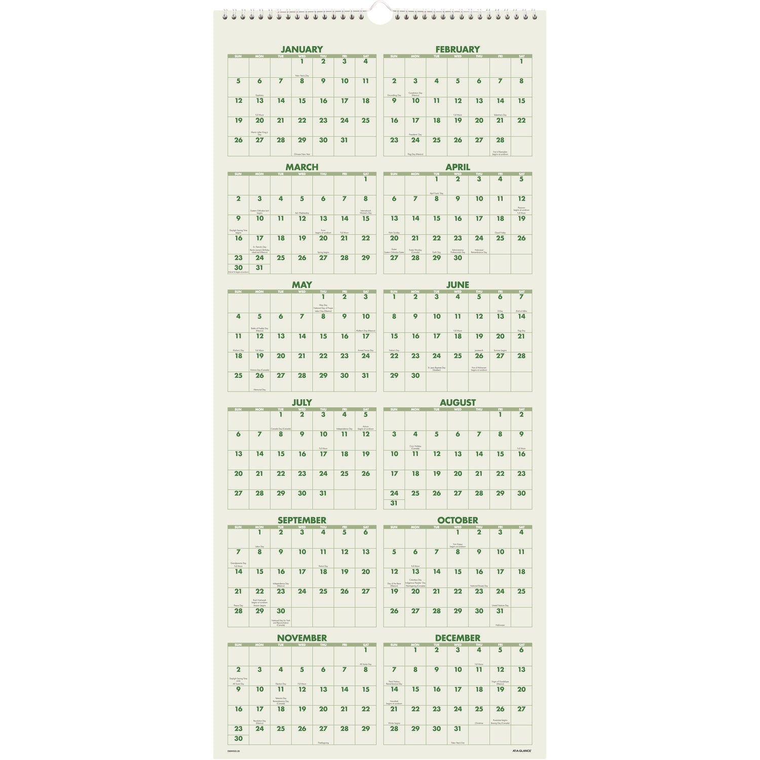 AT-A-GLANCE® Scenic Three-Month Wall Calendar, Landscape Photography, 12 x 27, White Sheets, 14-Month: Dec 2024 to Jan 2026