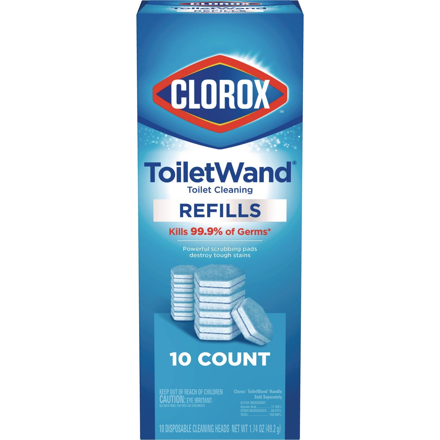 Clorox® Disinfecting Toiletwand Refill Heads, Blue/White, 10/Pack, 6 Packs/Carton