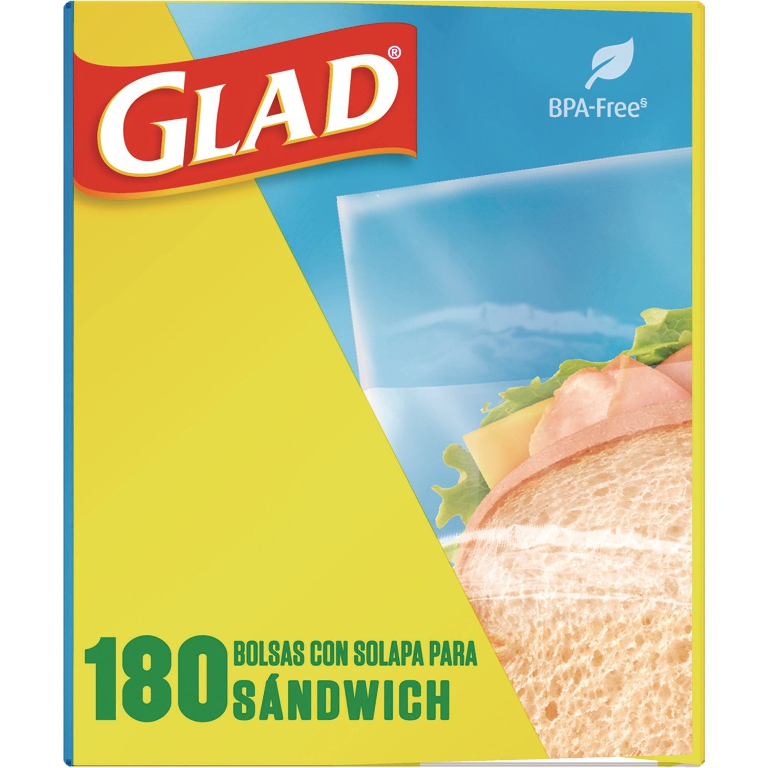 Glad® Fold Top Food Storage Sandwich Bags, 6.5 x 5.5, Clear, 180 Bags/Box, 12 Boxes/Carton