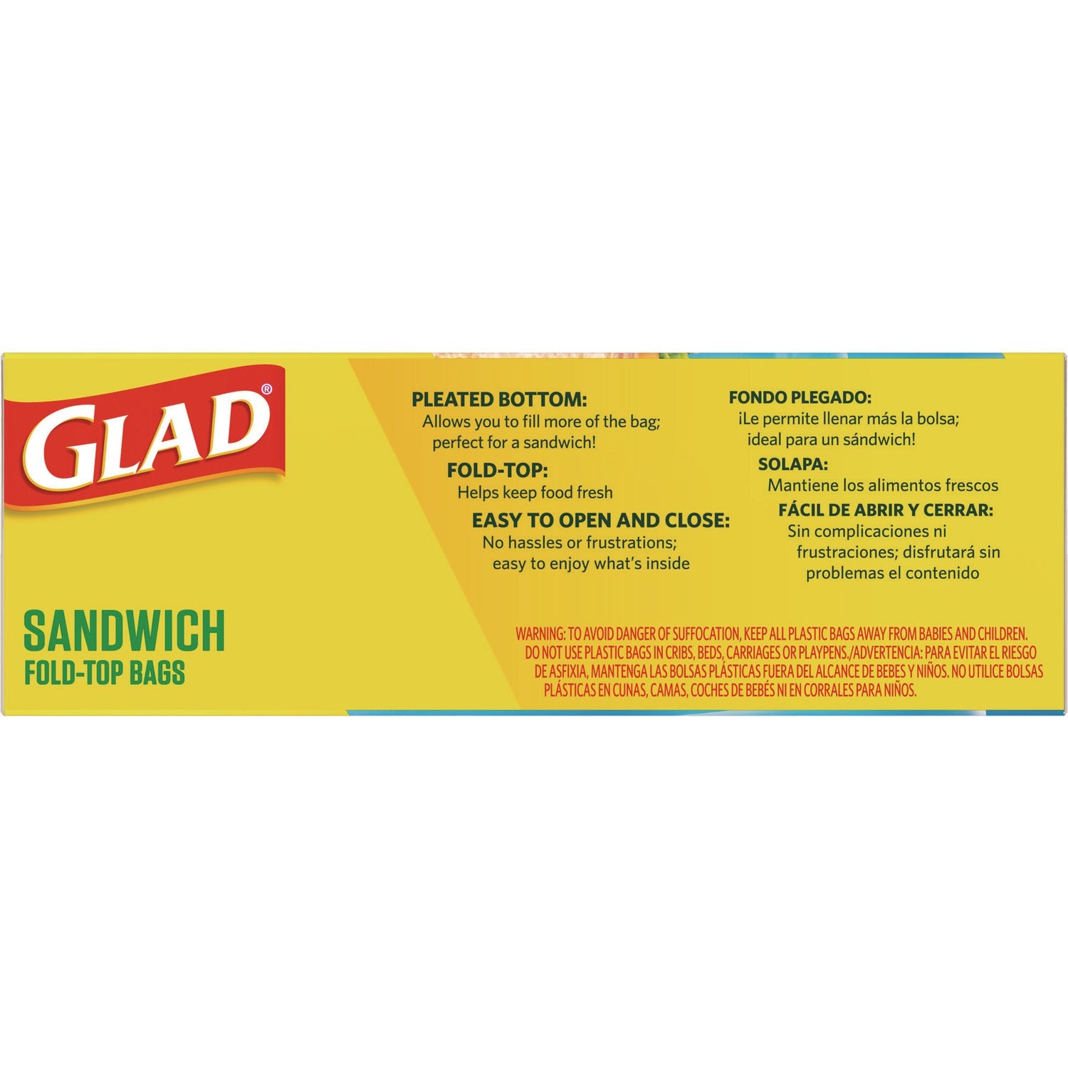 Glad® Fold Top Food Storage Sandwich Bags, 6.5 x 5.5, Clear, 180 Bags/Box, 12 Boxes/Carton