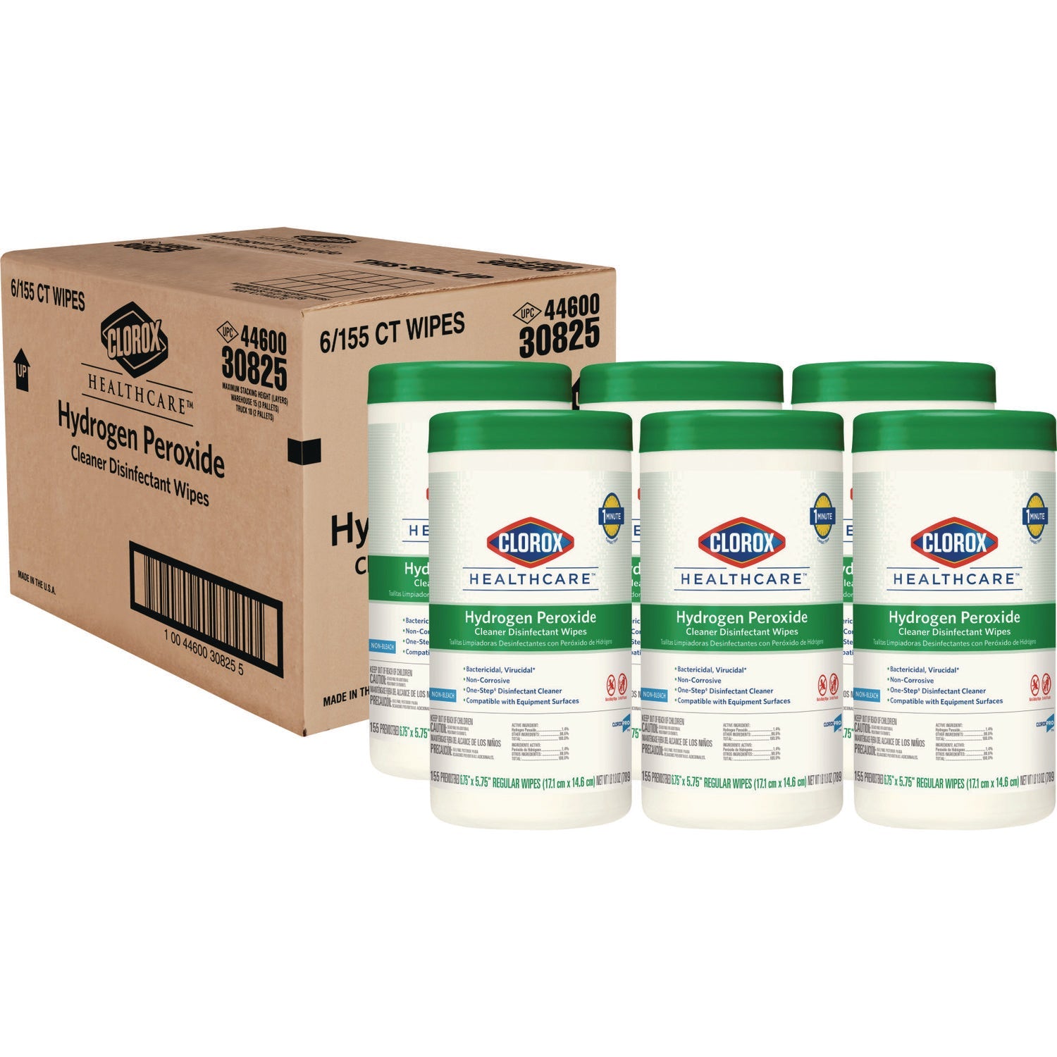 Clorox Healthcare® Hydrogen Peroxide Cleaner Disinfectant Wipes, 5.75 x 6.75, Unscented, White, 155/Canister, 6 Canisters/Carton