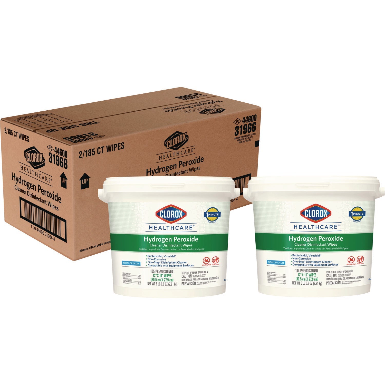 Clorox Healthcare® Hydrogen Peroxide Cleaner Disinfectant Wipes, 11 x 12, Unscented, White, 185/Canister, 2 Canisters/Carton