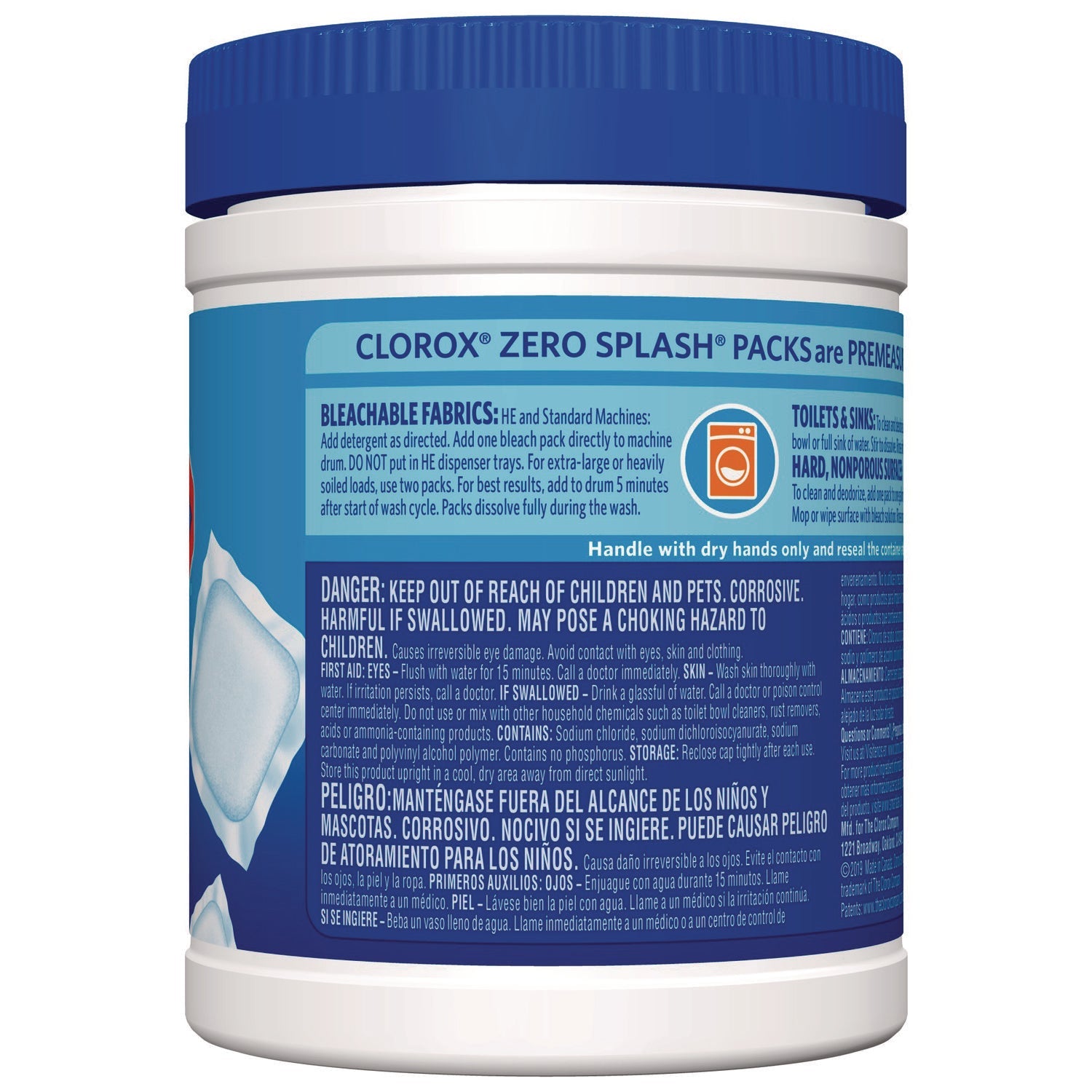 Clorox® Zero Splash Bleach Packs, Regular, 12 Packs/Canister, 6 Canisters/Carton