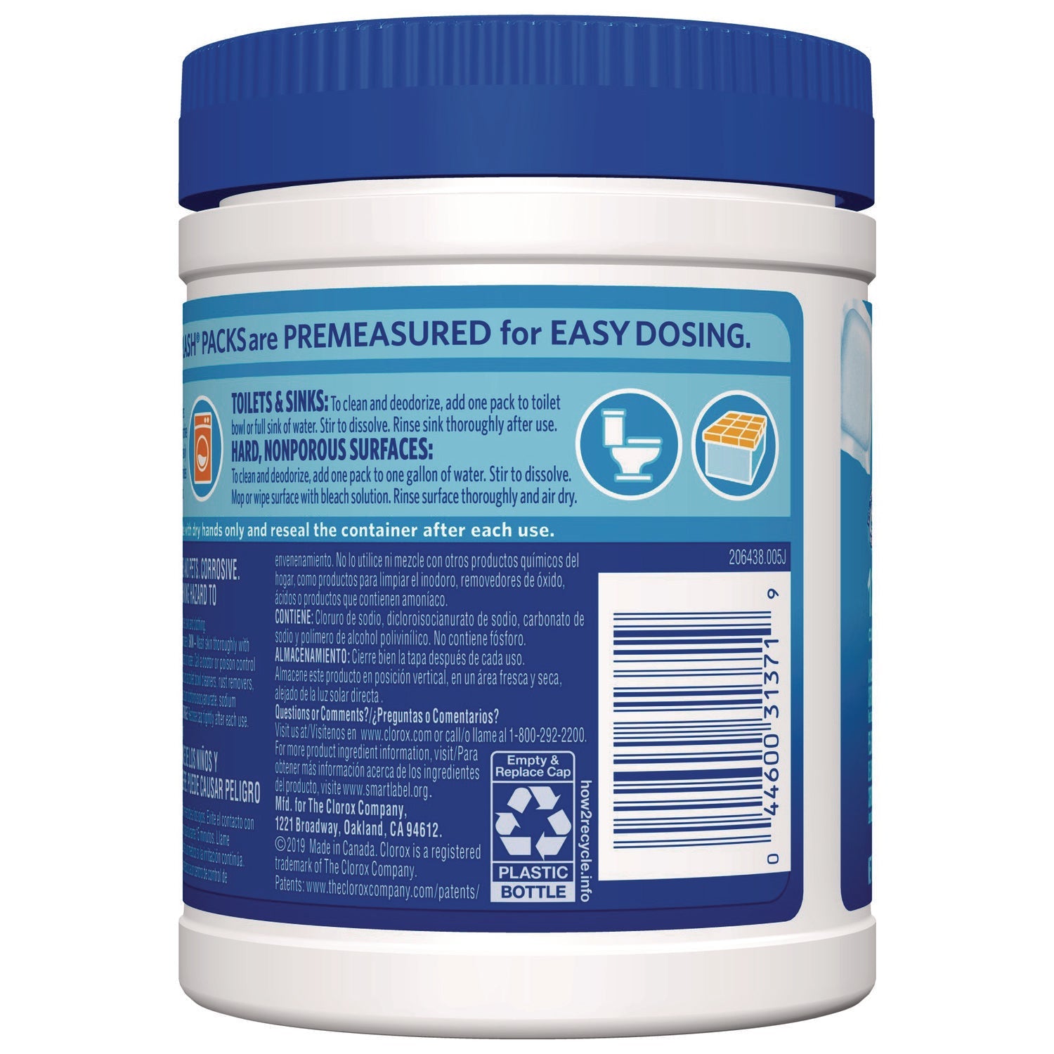 Clorox® Zero Splash Bleach Packs, Regular, 12 Packs/Canister, 6 Canisters/Carton