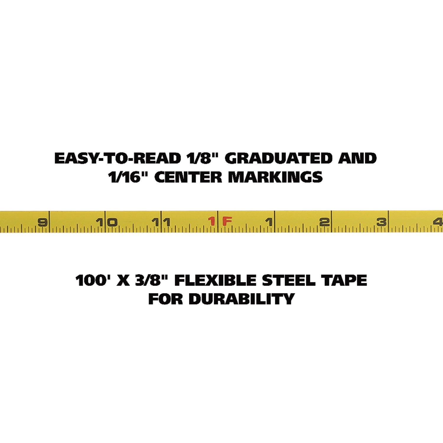Great Neck® English Rule Measuring Tape, 0.38" x 100 ft, Steel, Yellow