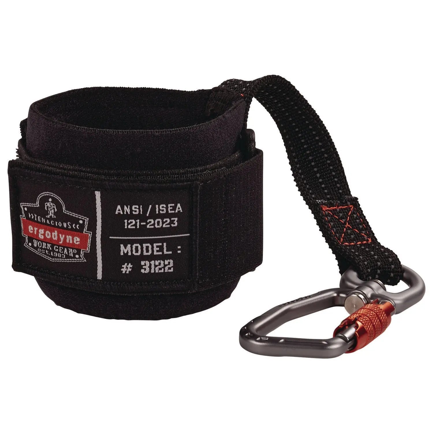 ergodyne® Squids 3122 Pull-On Wrist Tool Lanyard with Carabiner Anchor, 5 lb Max Working Capacity, 7" Long, Black