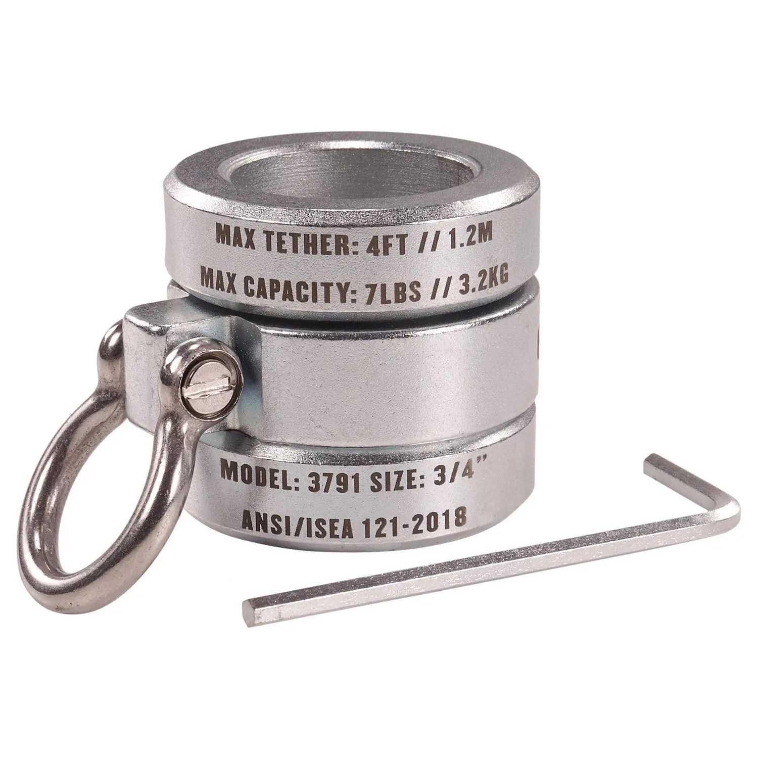 ergodyne® Squids 3791 Sleever/Connecting Bar Lock Collar with Tool Attachment Point, 7 lb Max Working Capacity, 0.75" Long, Silver