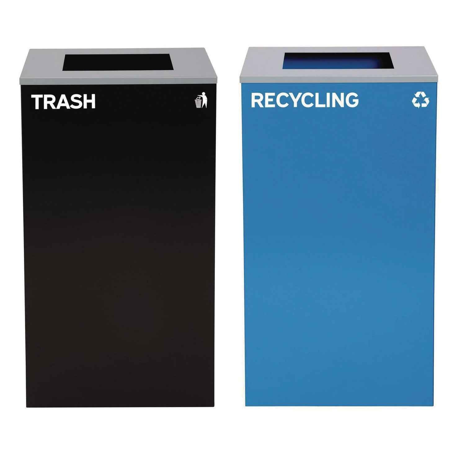 Alpine Industries 29 Gallon Trash/Recycling Cans, Steel, Blue Recycling Can with Square Lid, Black Trash Can with Square Lid