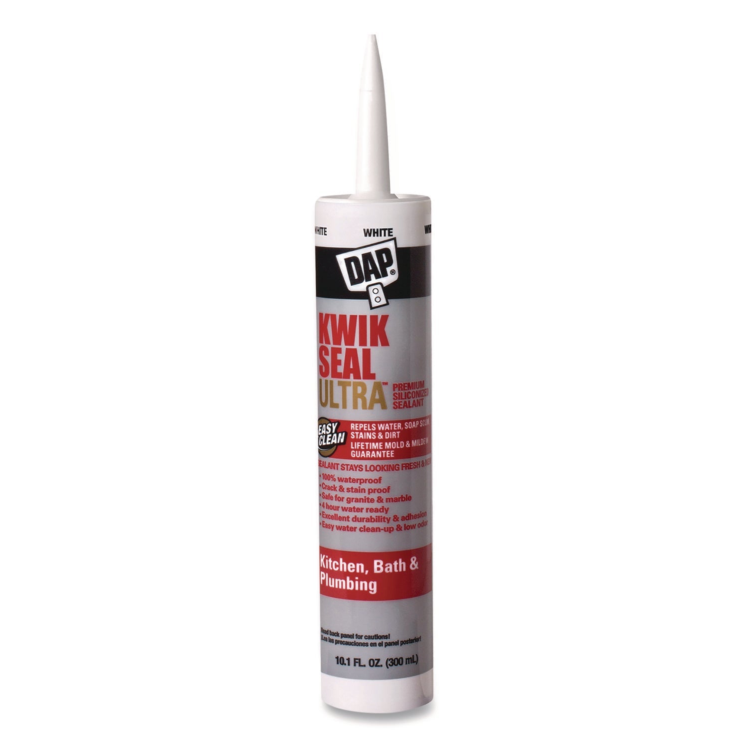 DAP® KWIK SEAL ULTRA Premium Siliconized Sealant, 10.1 oz Tube, Gloss White