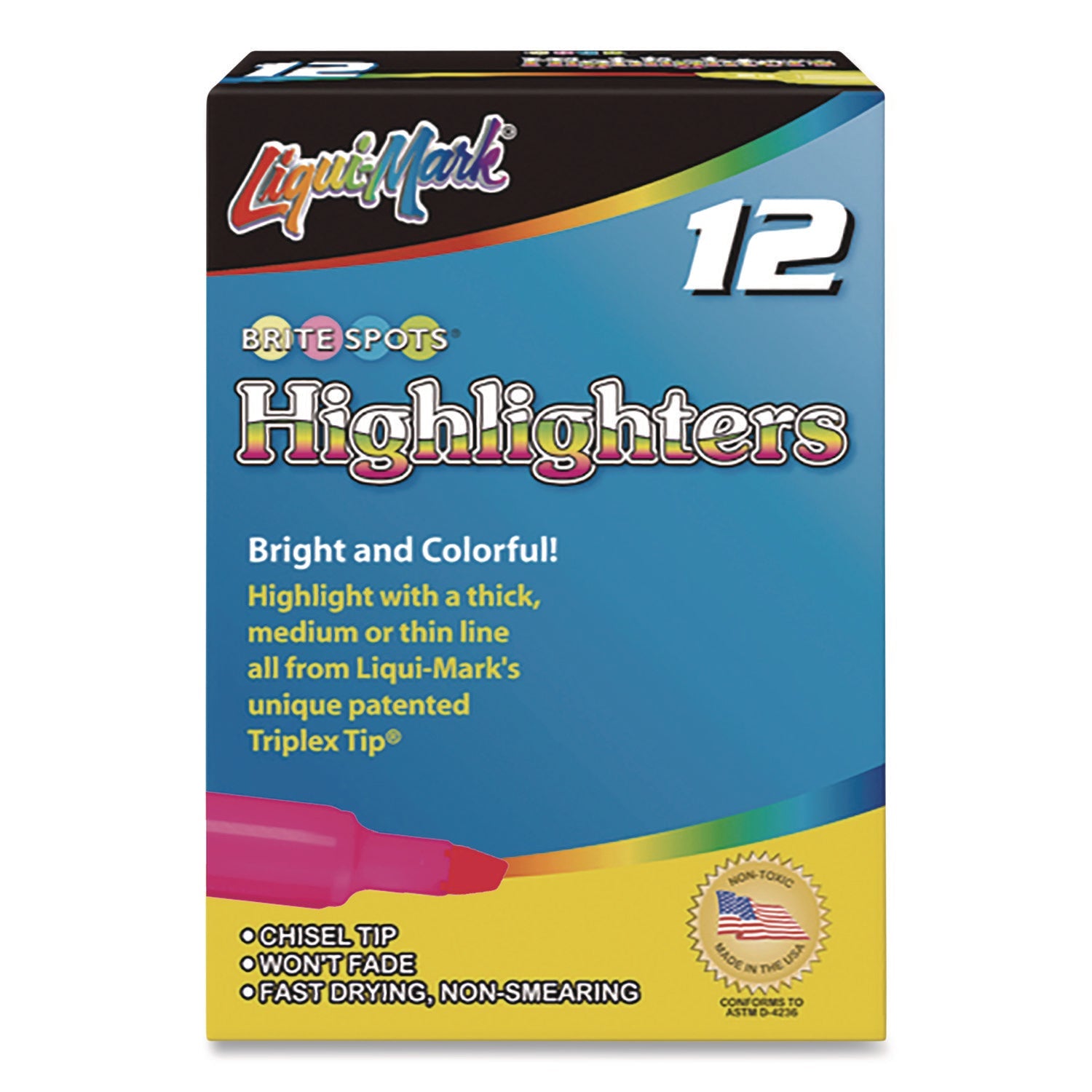 Liqui-Mark® Tank Fluorescent Highlighter, Pink Ink, Chisel Tip, Pink Barrel, Dozen