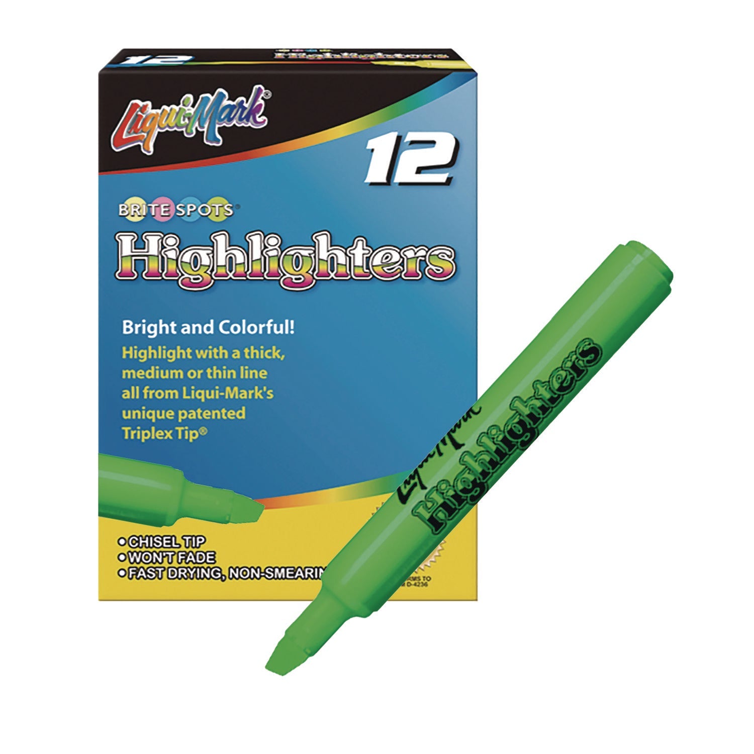 Liqui-Mark® Tank Fluorescent Highlighter, Green Ink, Chisel Tip, Green Barrel, Dozen