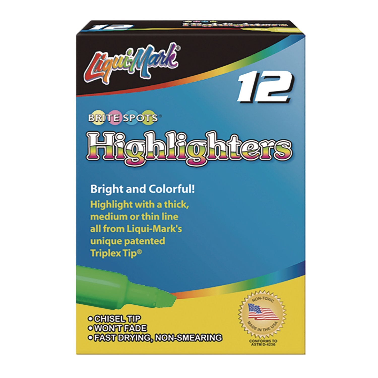 Liqui-Mark® Tank Fluorescent Highlighter, Green Ink, Chisel Tip, Green Barrel, Dozen