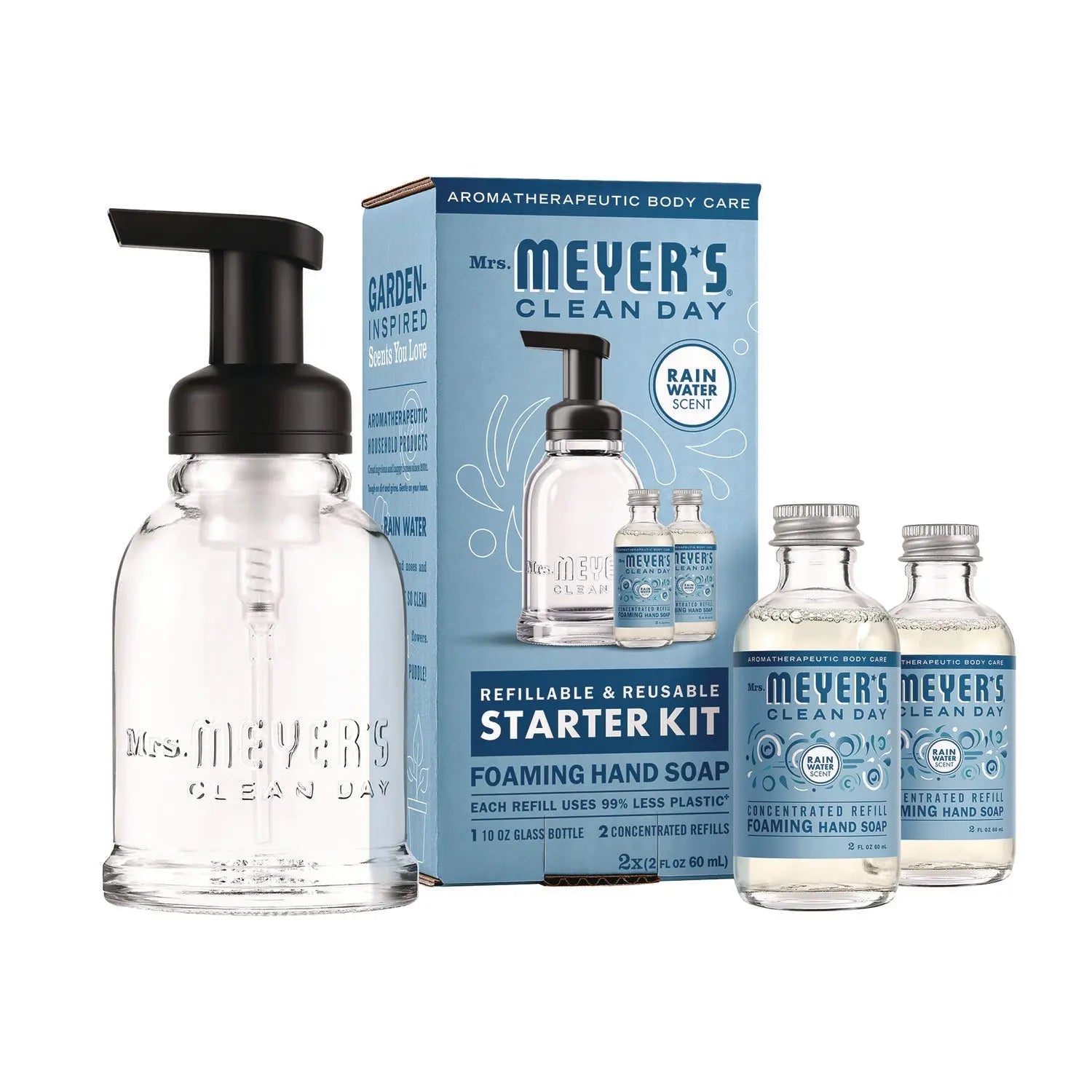 Mrs. Meyer's® Foaming Hand Soap Concentrate Starter Kit, Rain Water, (2) 2 oz Refill Bottles, 10 oz Dispenser Bottle