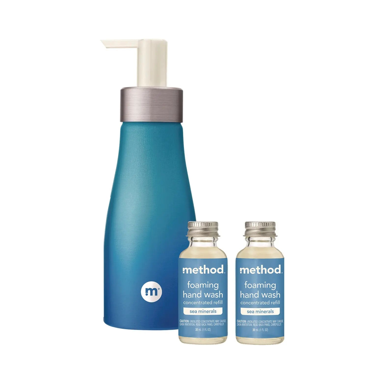 Method® Refill + Reuse Foaming Hand Soap Refill Kit, Sea Minerals, (2) 1 oz Refill Bottles, 10 oz Dispenser Bottle
