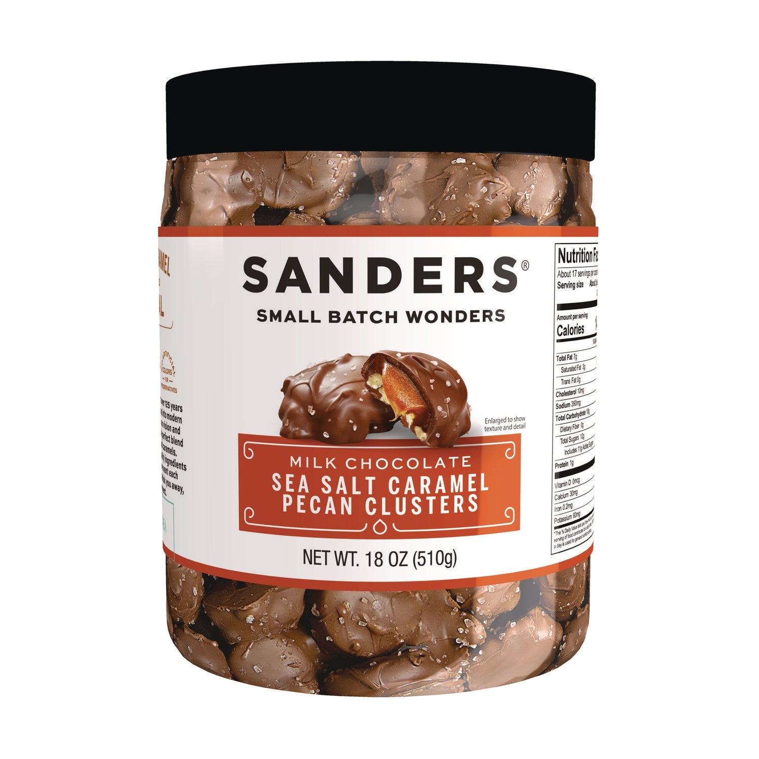 Sanders® Small Batch wonders Sea Salt Caramel Pecan Clusters, 18 oz Tub - Bloom Skins
