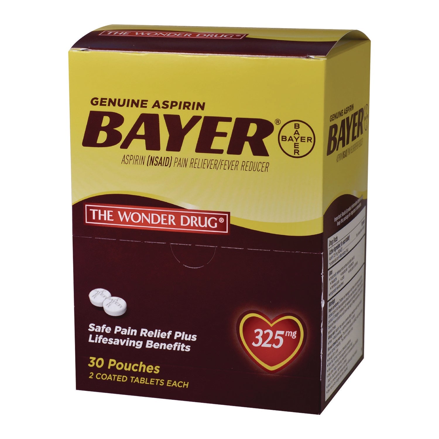 Bayer® Genuine Buffered Aspirin (NSAID) Tablet, 2 Tablets/Packet, 30 Packetss/Box