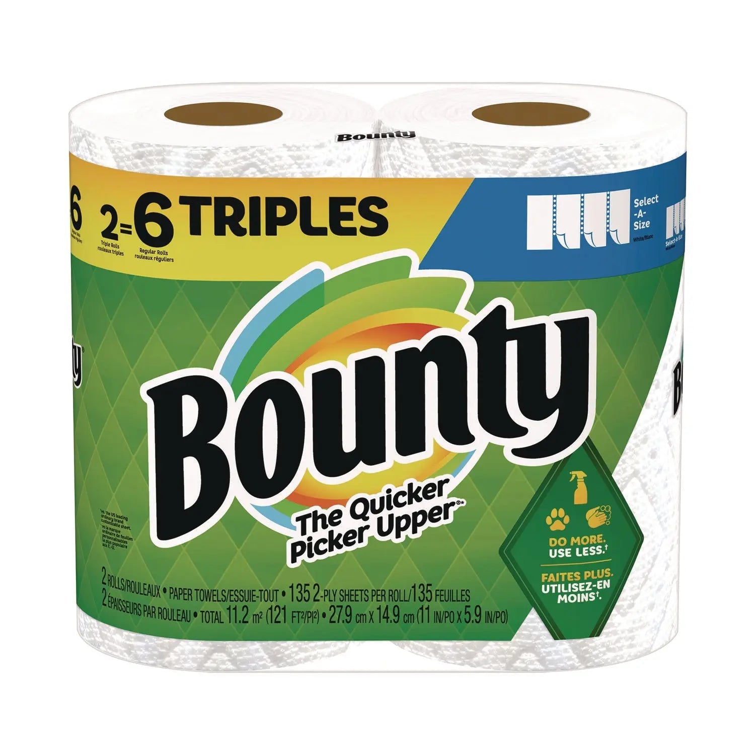 Bounty® Select-a-Size Kitchen Roll Paper Towels, 2-Ply, 11 x 5.9, White, 135 Sheets/Roll, 2 Rolls/Pack
