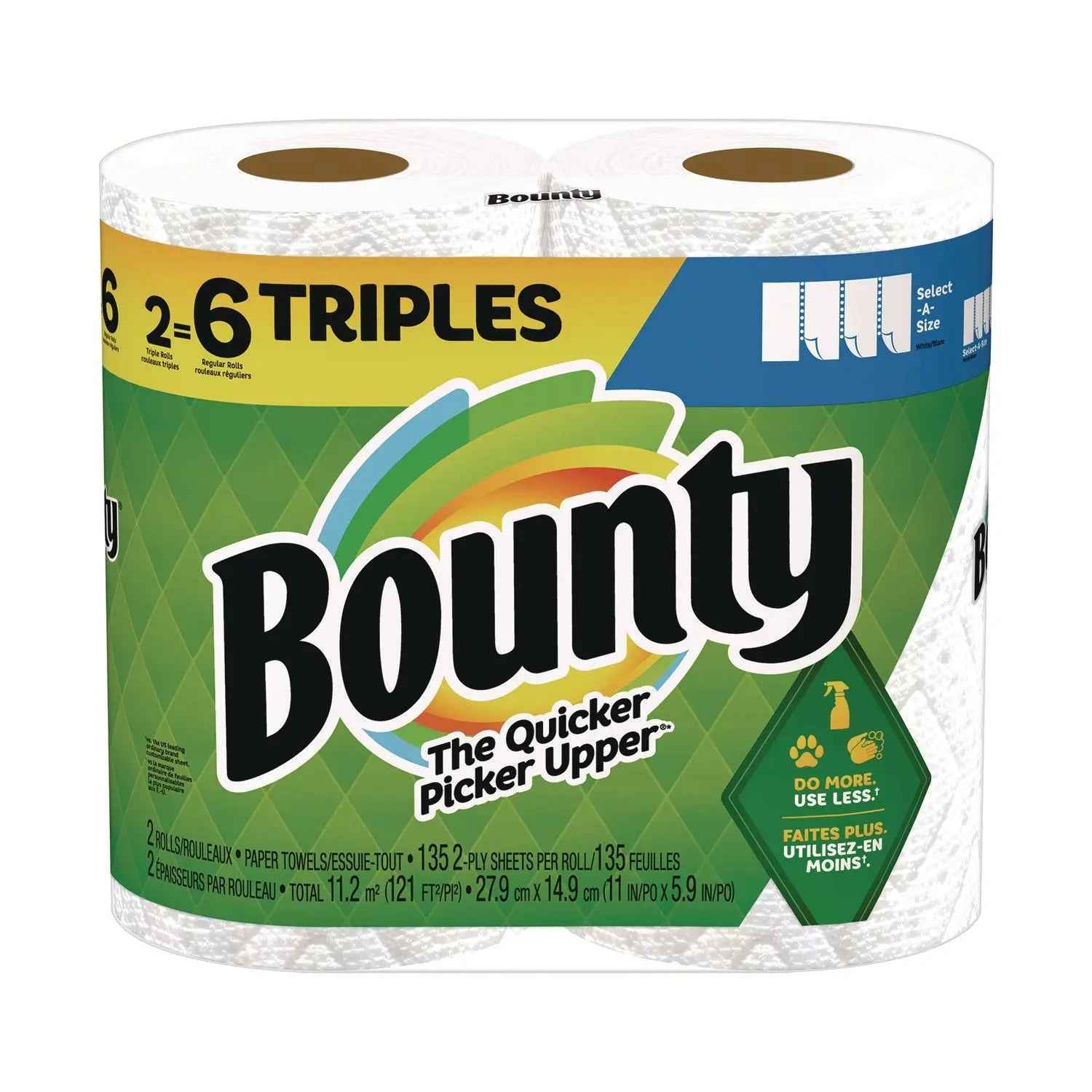 Bounty® Select-a-Size Kitchen Roll Paper Towels, 2-Ply, 11 x 5.9, White, 135 Sheets/Roll, 2 Rolls/Pack