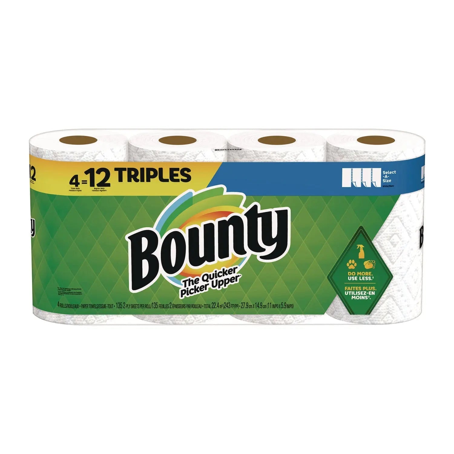 Bounty® Select-a-Size Kitchen Roll Paper Towels, 2-Ply, 11 x 5.9, White, 135 Sheets/Roll, 4 Rolls/Pack
