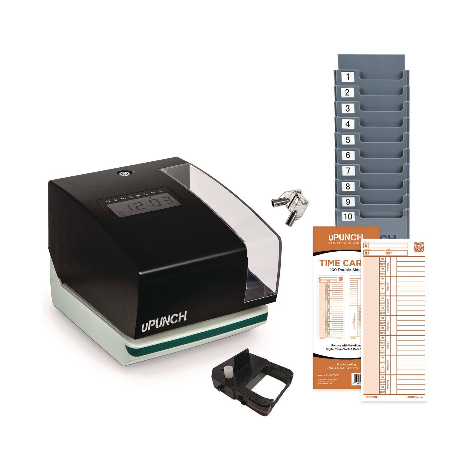 uPunch™ Digital Time Clock and Date Stamp Bundle, Black