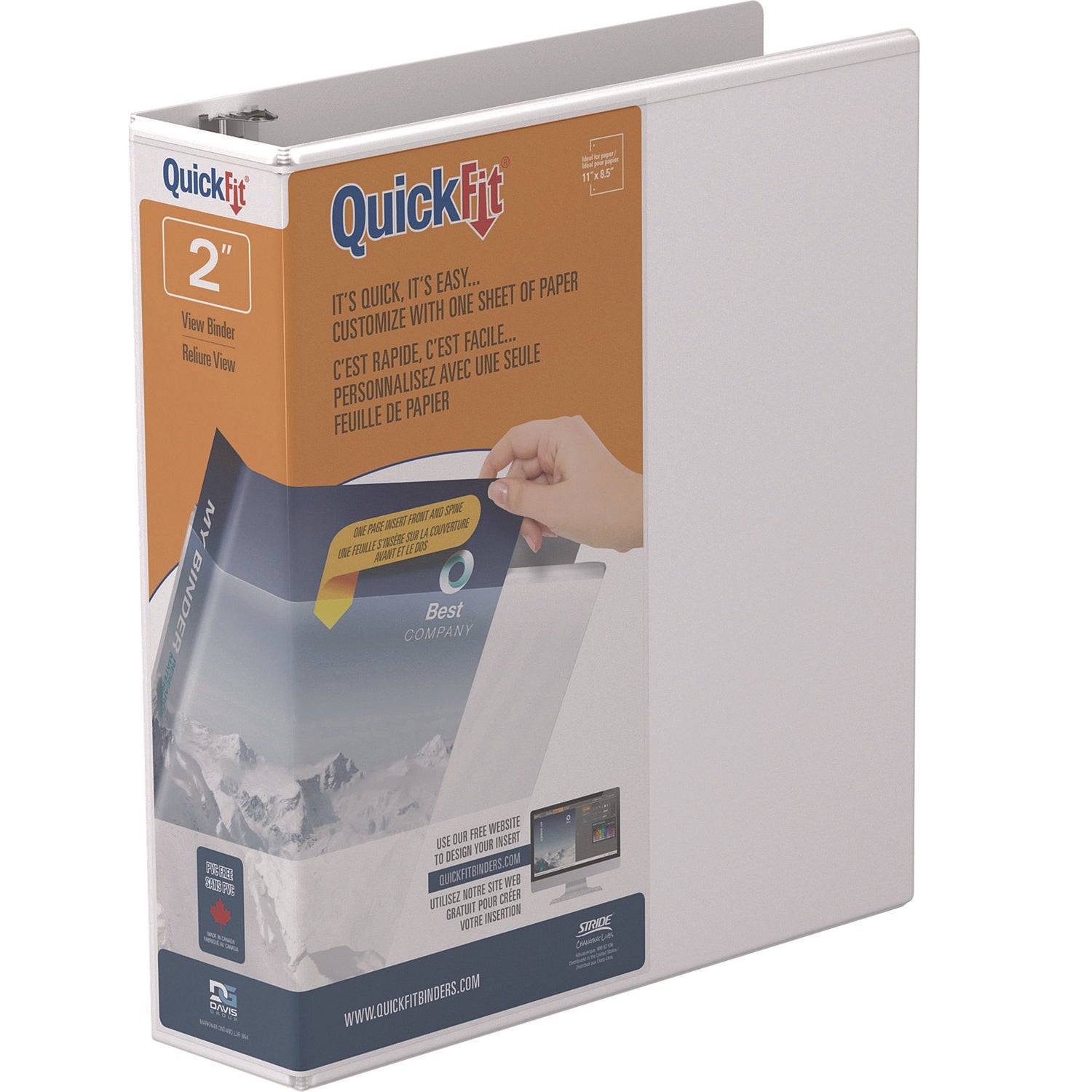 Stride Quickfit D-Ring View Binder, 3 Rings, 2" Capacity, 11 X 8.5, White