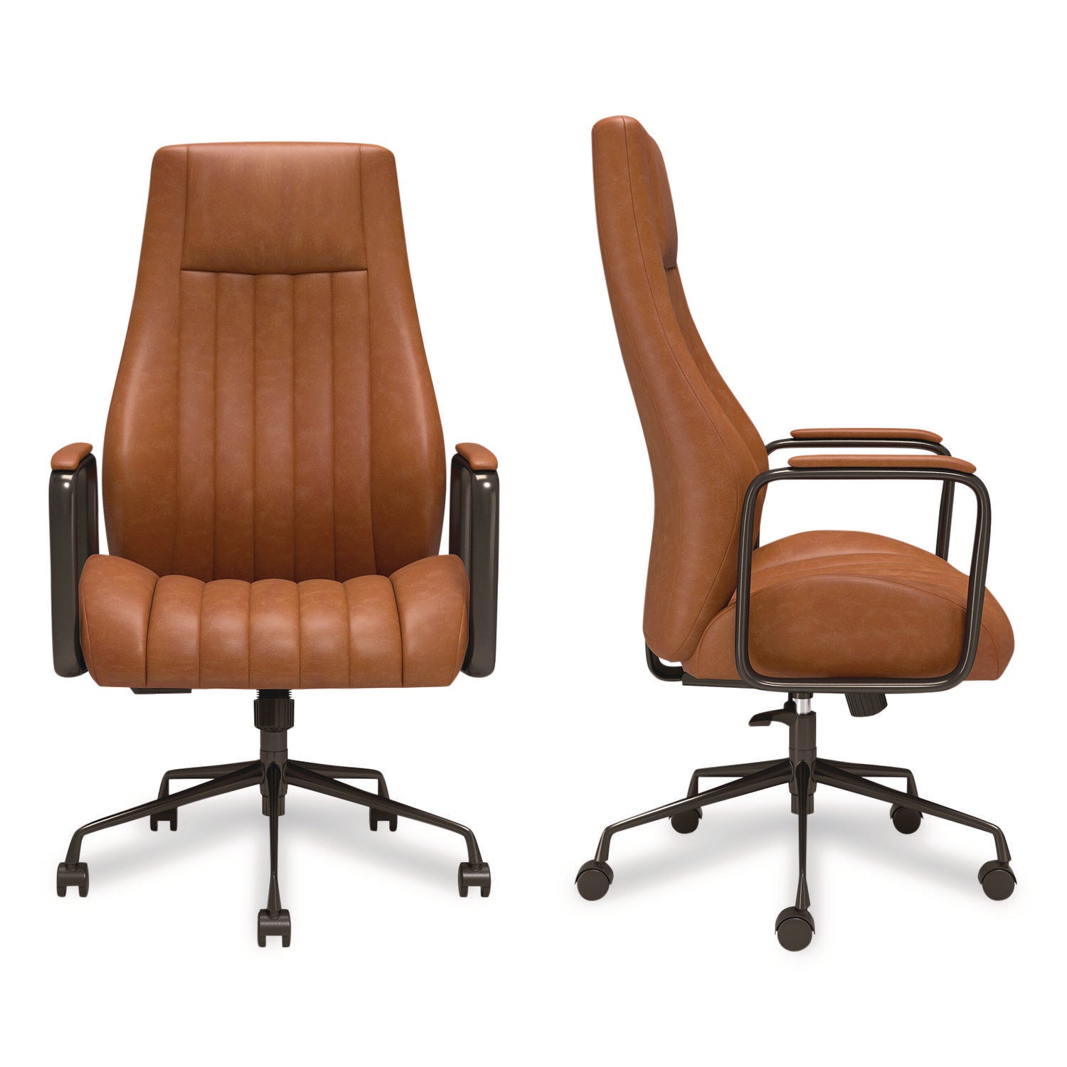Union & Scale™ Industria 3-50L Ergonomic Bonded Leather Swivel Manager Chair, Supports Up to 275 lbs, 16.81" to 20.55" Seat Height, Brown