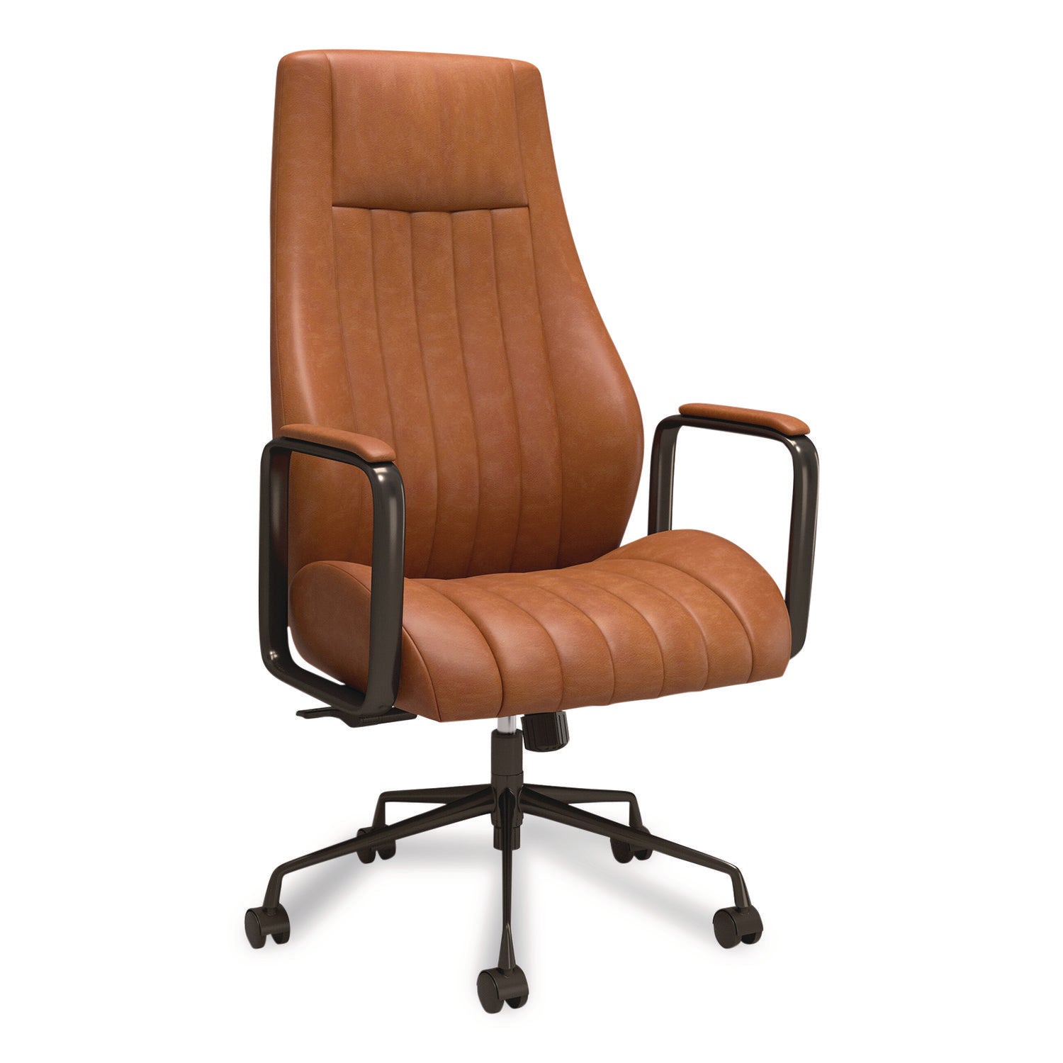 Union & Scale™ Industria 3-50L Ergonomic Bonded Leather Swivel Manager Chair, Supports Up to 275 lbs, 16.81" to 20.55" Seat Height, Brown