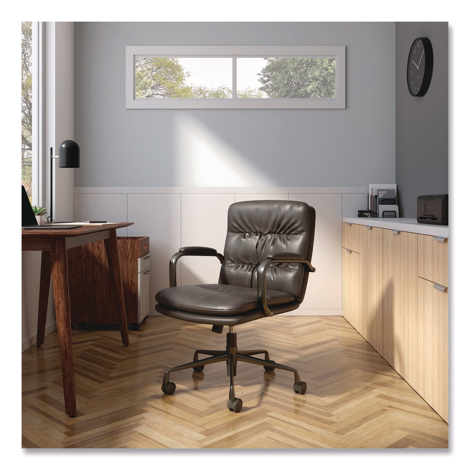 Union & Scale™ Industria 3-40C Bonded Leather Swivel Manager Chair, Supports Up to 275 lbs, 18.31" to 22.05" Seat Height, Gray Seat/Back