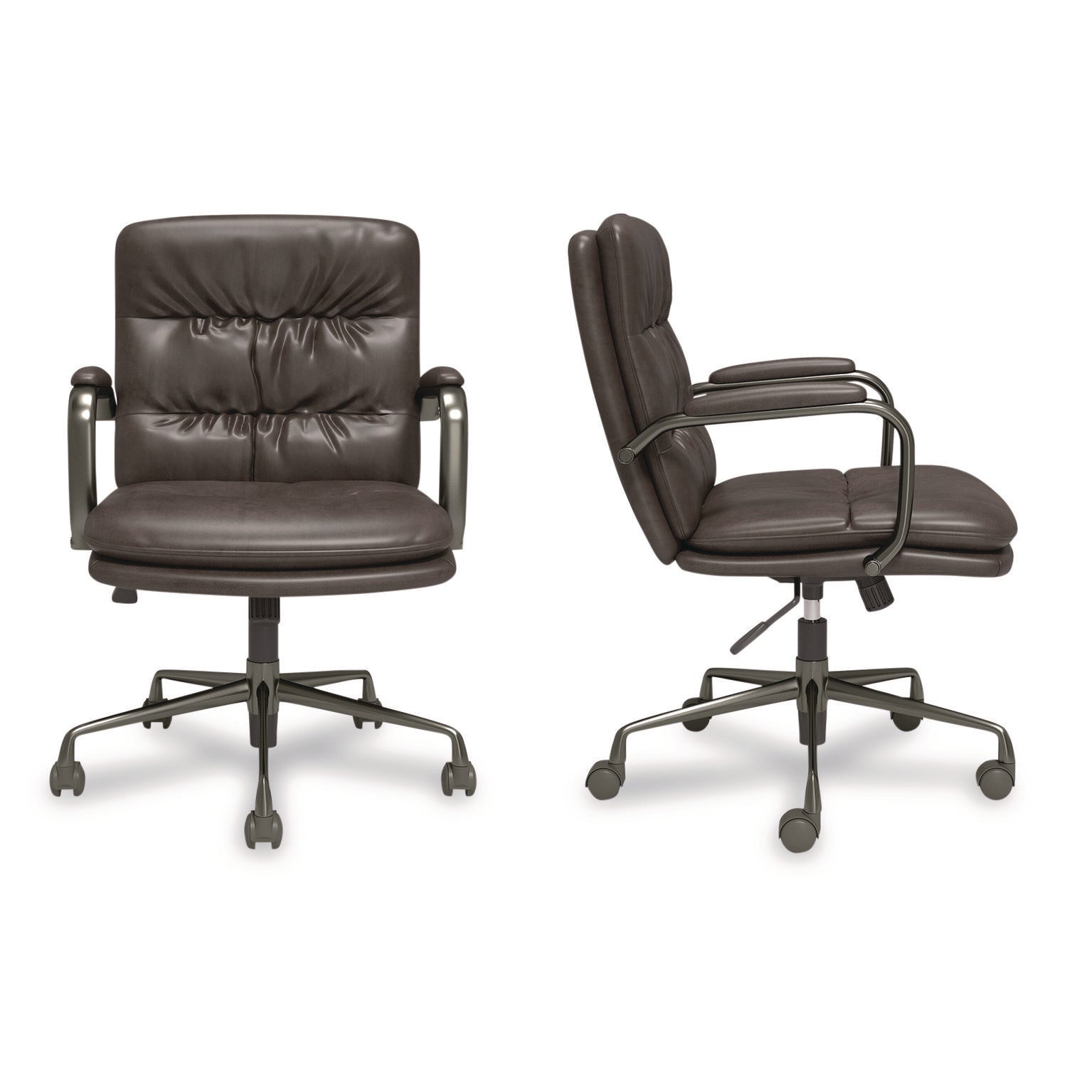 Union & Scale™ Industria 3-40C Bonded Leather Swivel Manager Chair, Supports Up to 275 lbs, 18.31" to 22.05" Seat Height, Gray Seat/Back