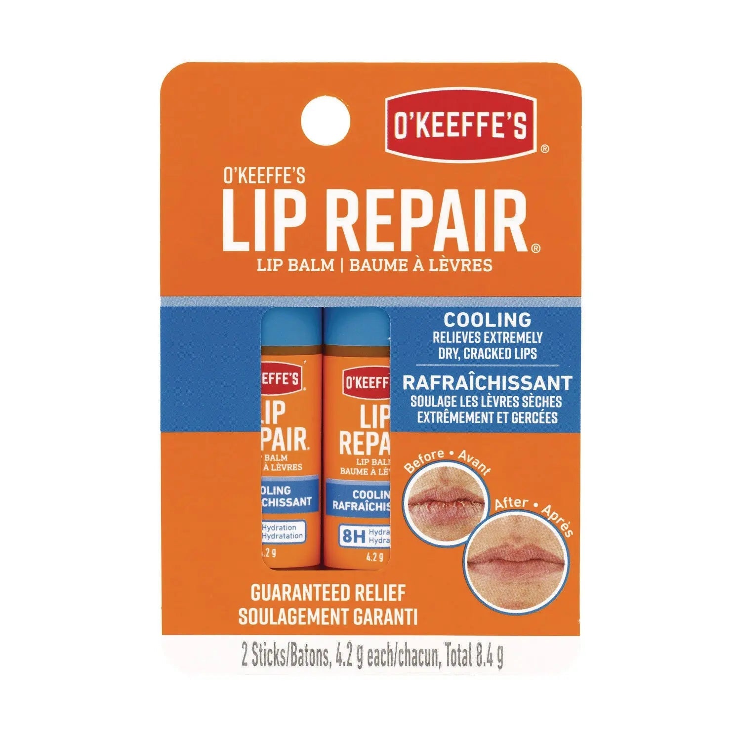 O'Keeffe's® Lip Repair Cooling Lip Balm, 0.15 oz Stick, 2/Pack