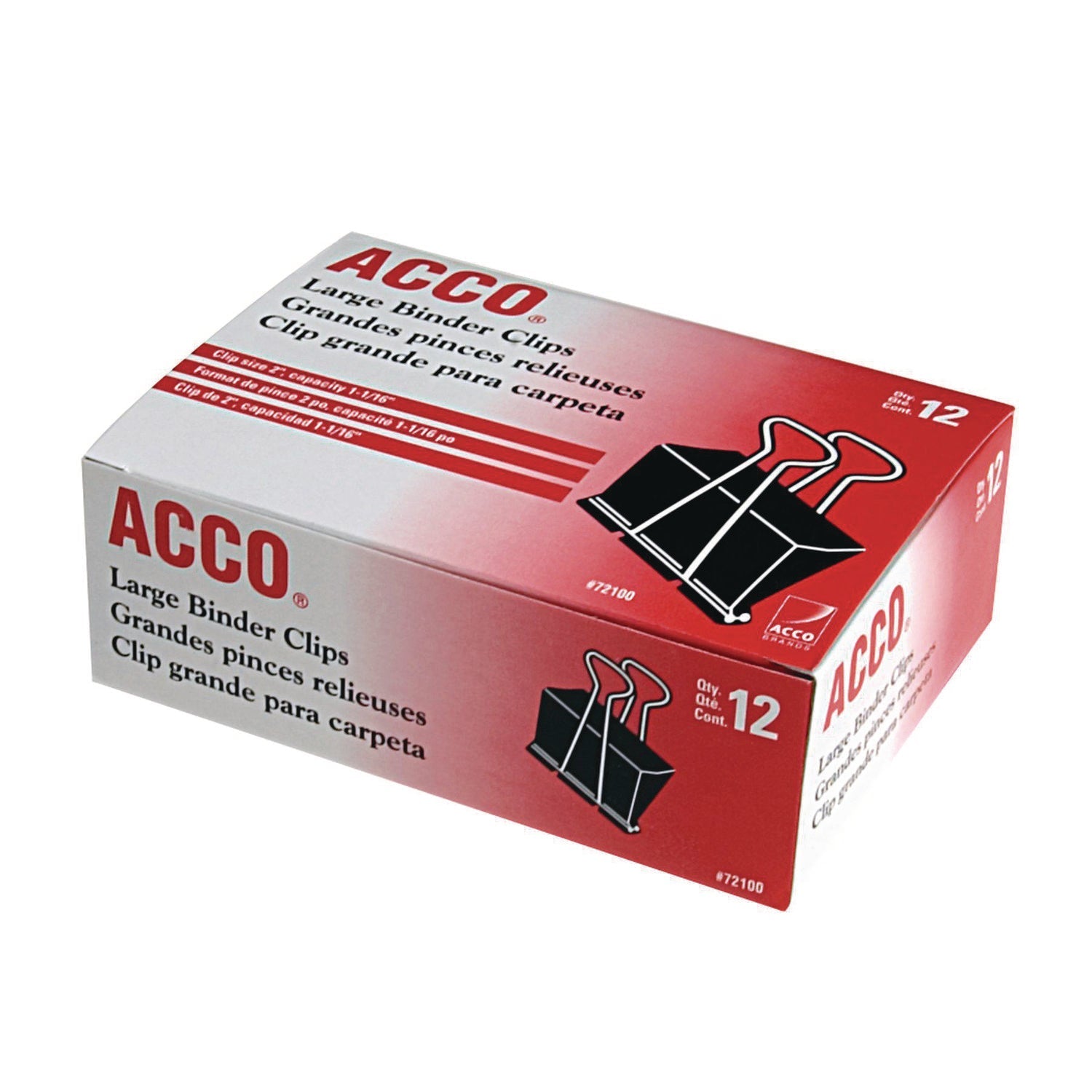 ACCO Binder Clips, Large, Black/silver, Dozen
