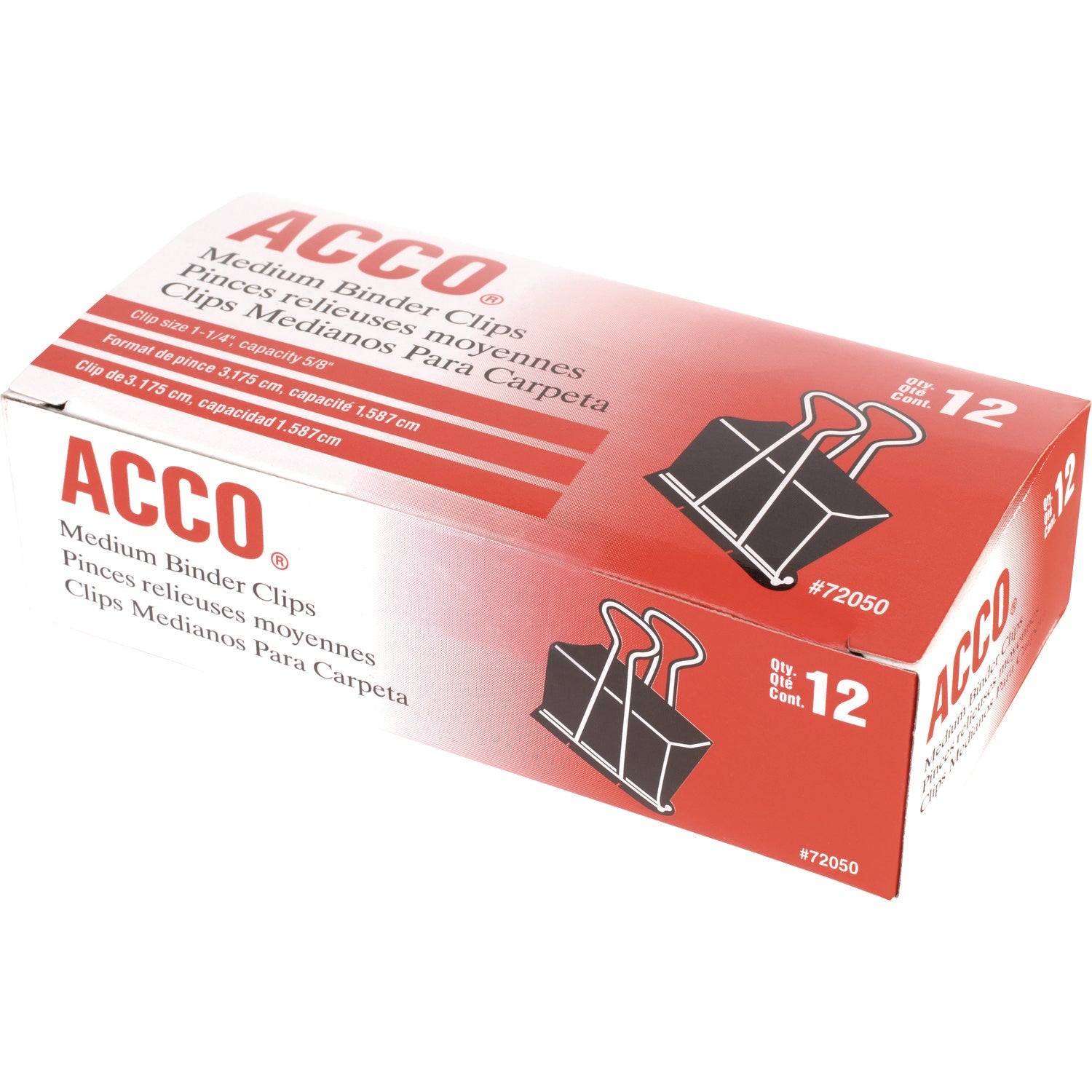 ACCO Binder Clips, Medium, Black/silver, Dozen