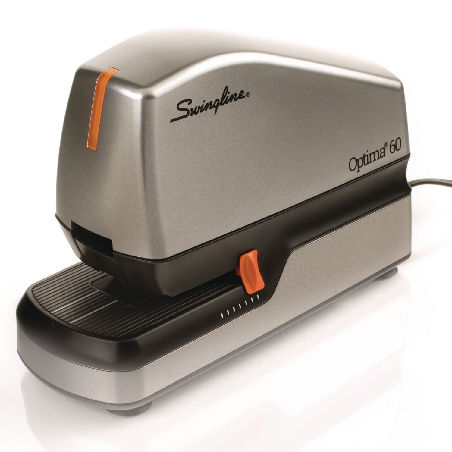 Swingline® Optima 60 Electric Stapler, 60-Sheet Capacity, Silver/Black/Orange