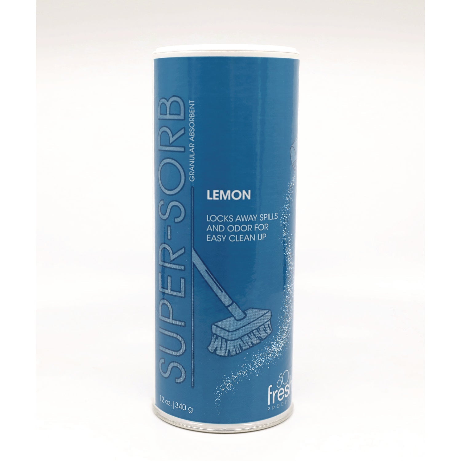 Fresh Products Super-Sorb Liquid Spill Absorbent, Lemon Scent, 720 oz Absorbing Volume, 12 oz Shaker Can, 6/Box