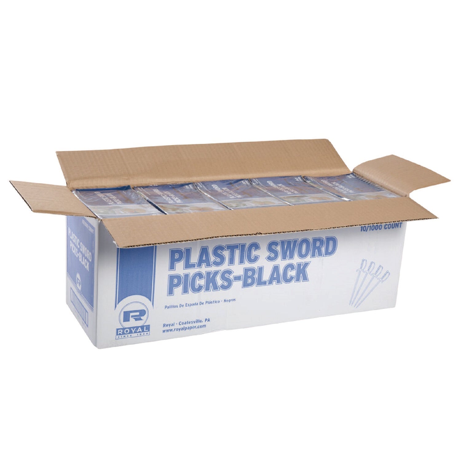 AmerCareRoyal® Sword Picks, Plastic, 6", Black, 1,000/Box, 10 Boxes/Carton - Bloom Skins