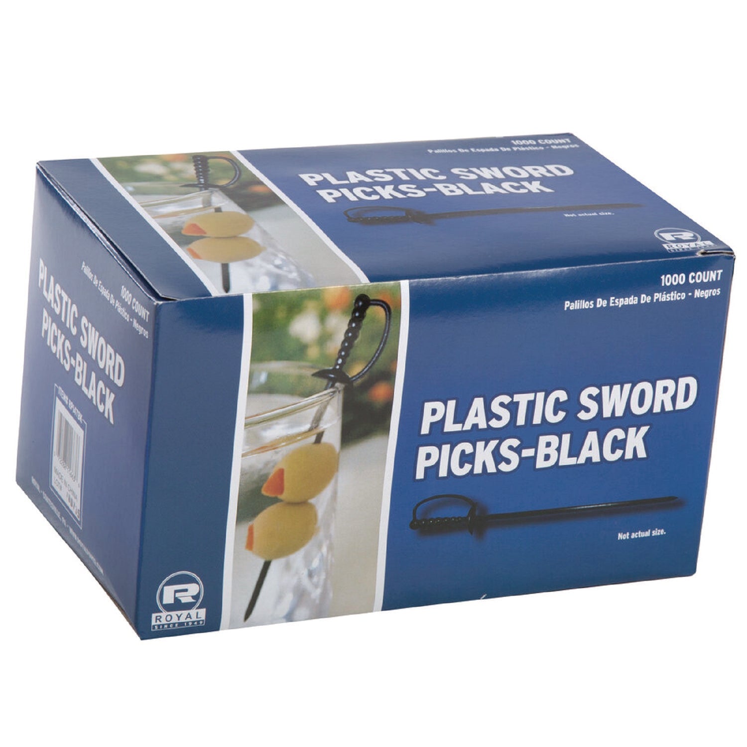 AmerCareRoyal® Sword Picks, Plastic, 6", Black, 1,000/Box, 10 Boxes/Carton - Bloom Skins