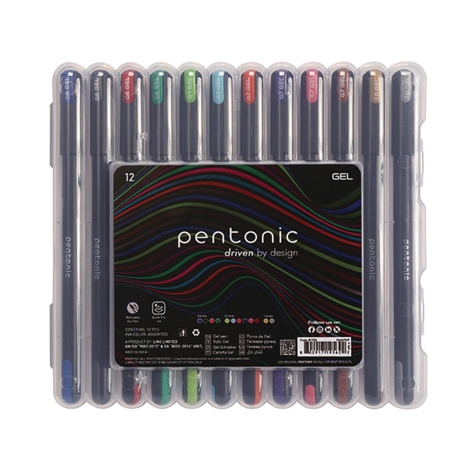 TOPS™ PENTONIC Gel Pen, Stick, Assorted Point Sizes, Assorted Ink Colors, Black Barrel, 12/Pack