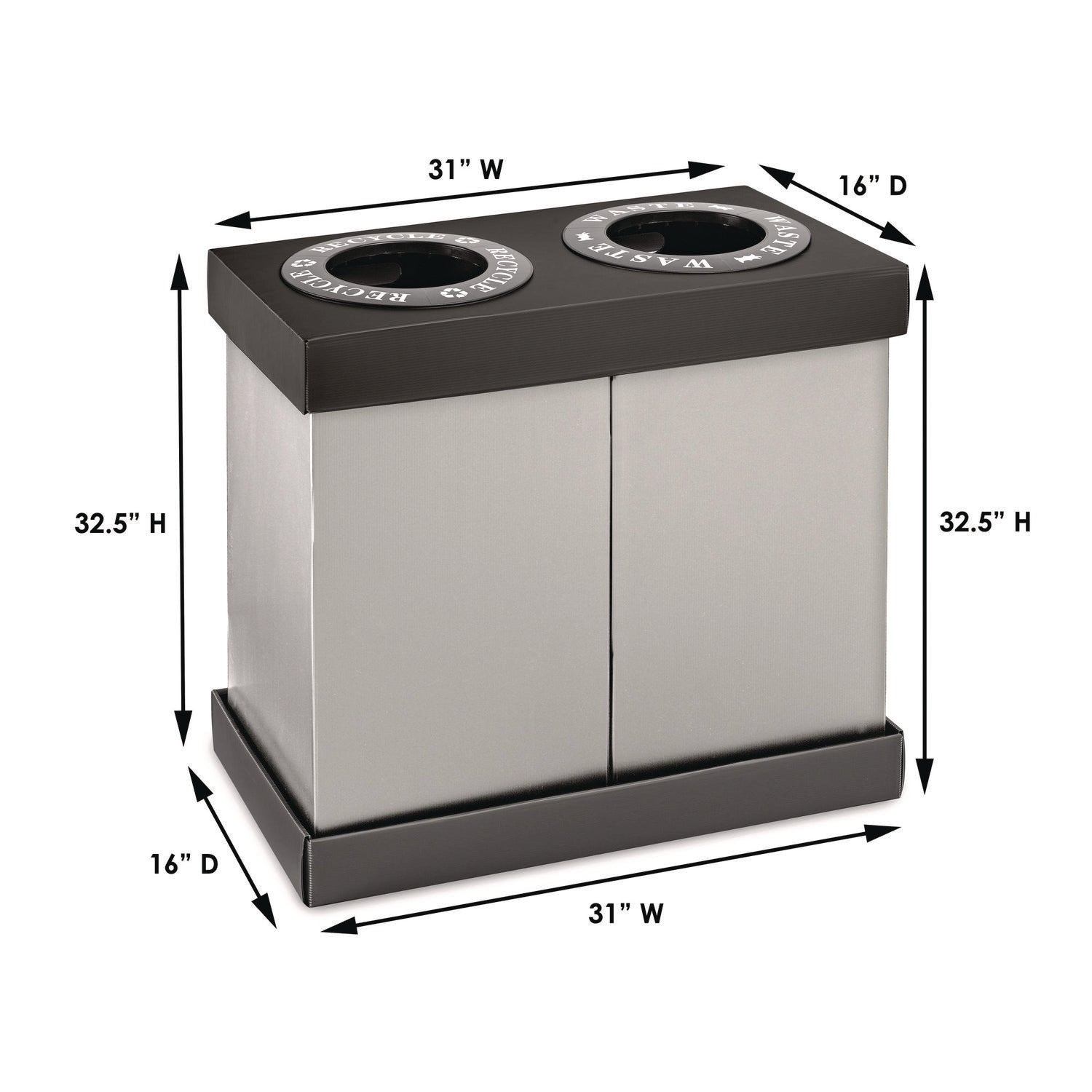 Alpine Industries 28 Gal Indoor Trash Can and Recycling Bin, Corrugated Polypropylene, Gray, 2 Bin