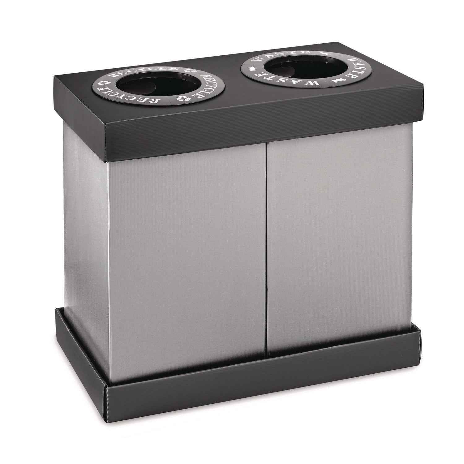 Alpine Industries 28 Gal Indoor Trash Can and Recycling Bin, Corrugated Polypropylene, Gray, 2 Bin