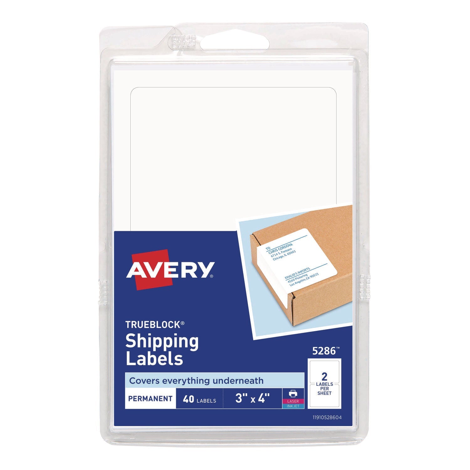 Avery® Shipping Labels With Trueblock Technology, Inkjet/laser Printers, 4 X 3, White, 2/sheet, 20 Sheets/pack