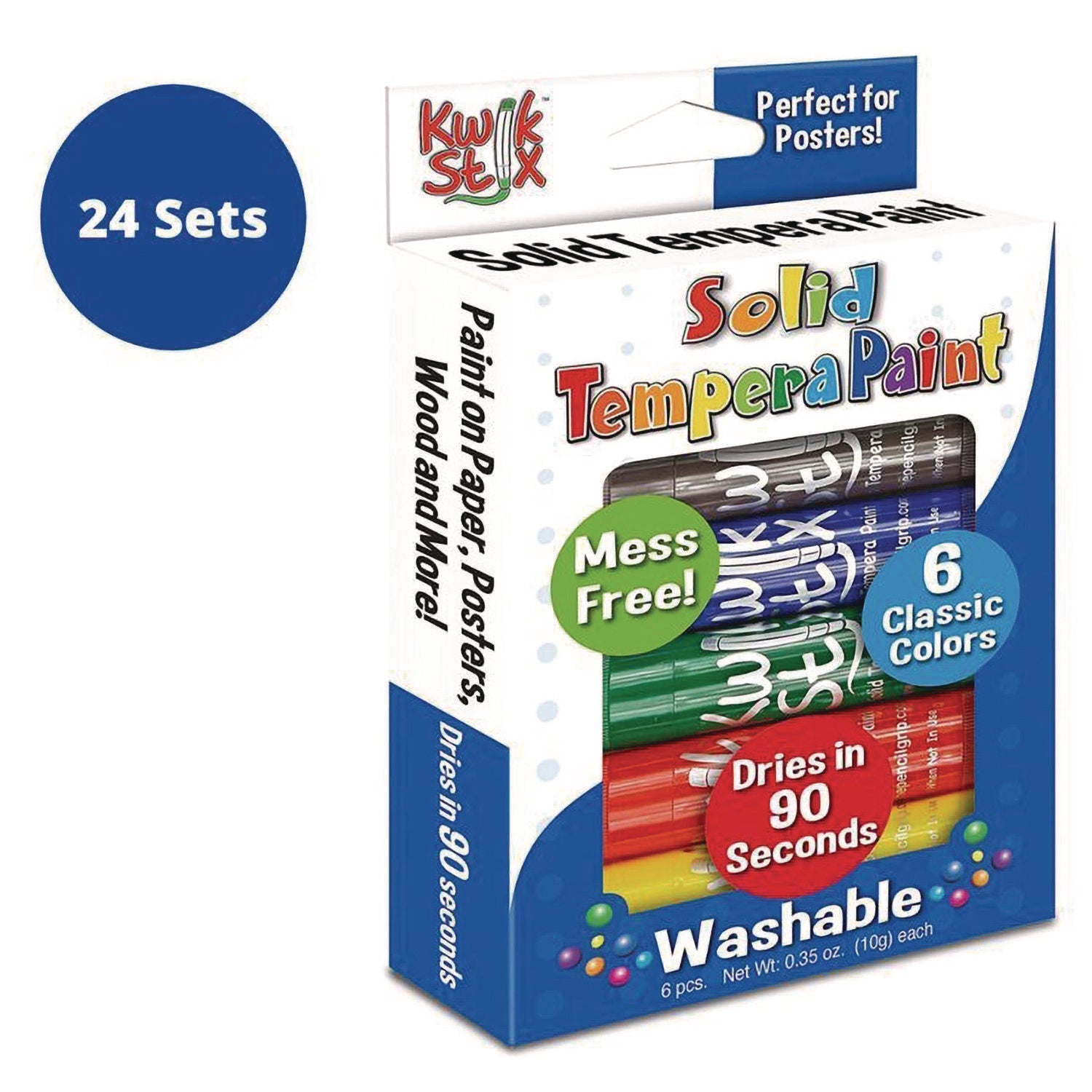 TPG Creations™ Kwik Stix Tempera Paint Set, 0.7" x 3.5", Assorted, 6 Sticks/Pack, 24 Packs/Carton