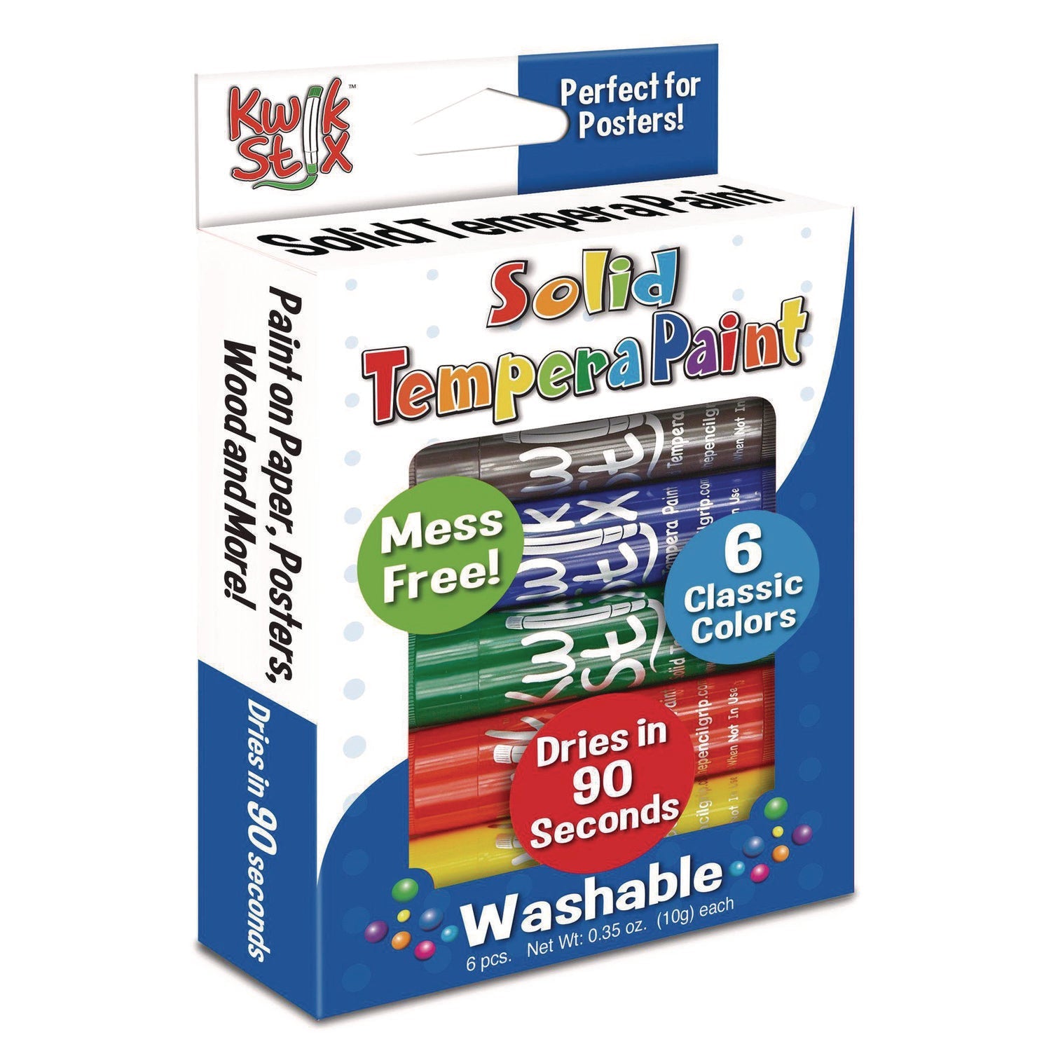 TPG Creations™ Kwik Stix Tempera Paint Set, 0.7" x 3.5", Assorted, 6 Sticks/Pack, 24 Packs/Carton