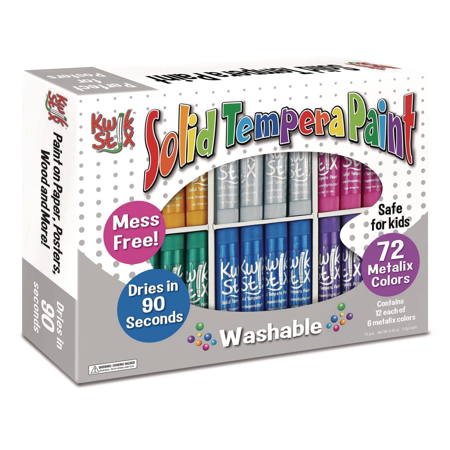 TPG Creations™ Kwik Stick Tempera Paint, 3.5", Assorted Metallic Colors, 72/Pack, 3 Packs/Carton