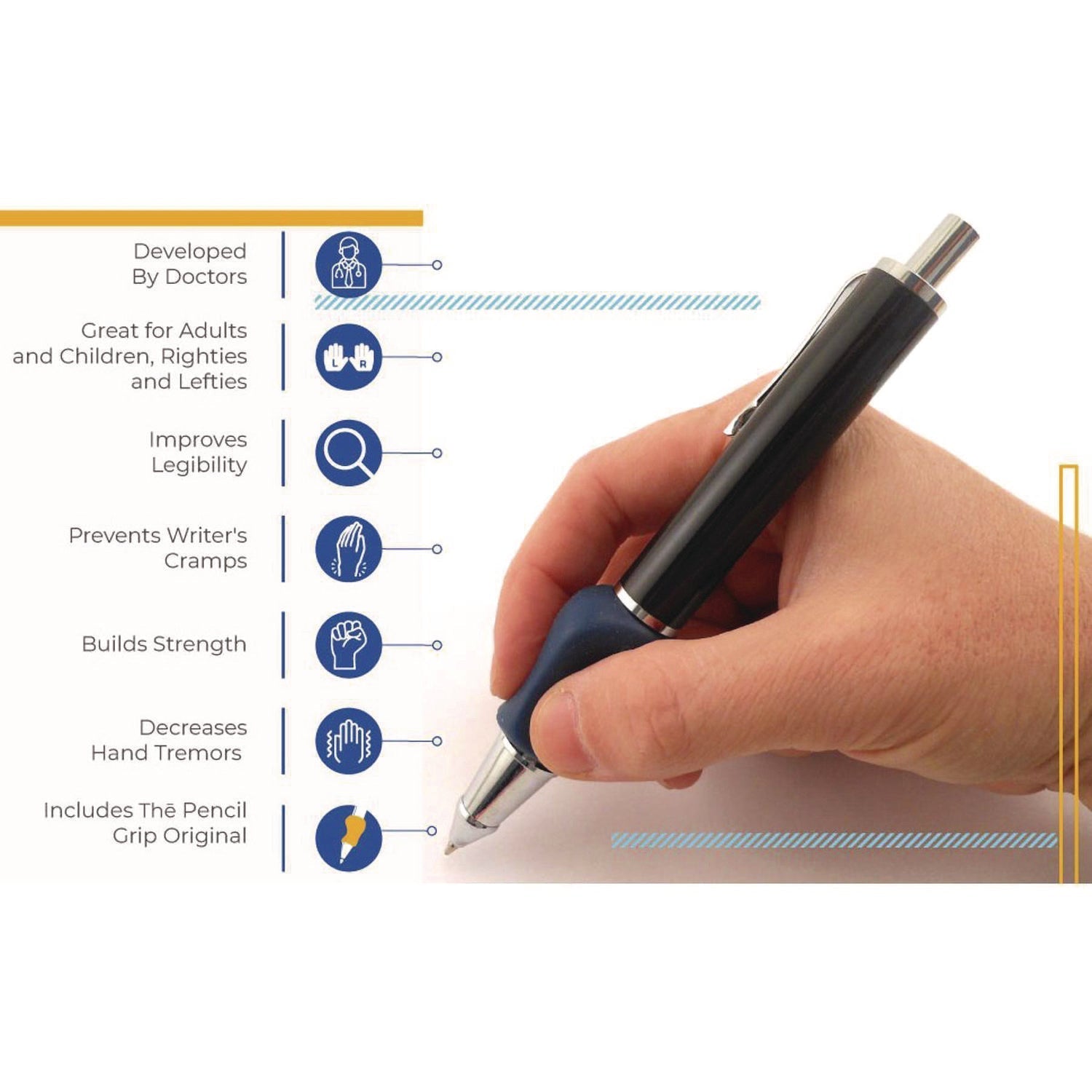 TPG Creations™ Heavyweight Mechanical Pencil Set w/The Pencil Grip, 2 mm Lead Refills, HB (#2), Black Lead, Black/Navy/Silver Barrel, 8/CT