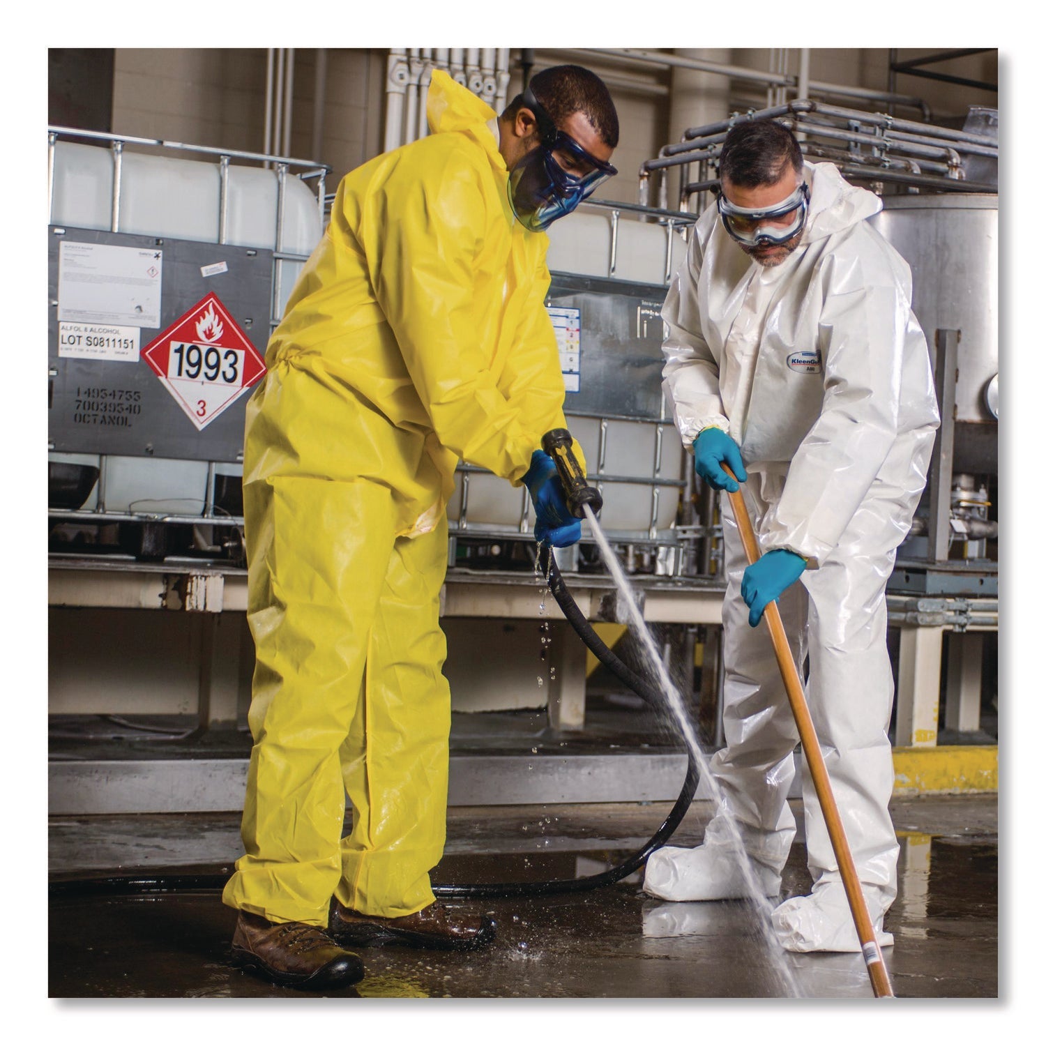 KleenGuard™ A70 Chemical Spray Protection Coveralls, Elastic Wrists, Ankles, Hood and Boots, Large, Yellow, 12/Carton - Bloom Skins