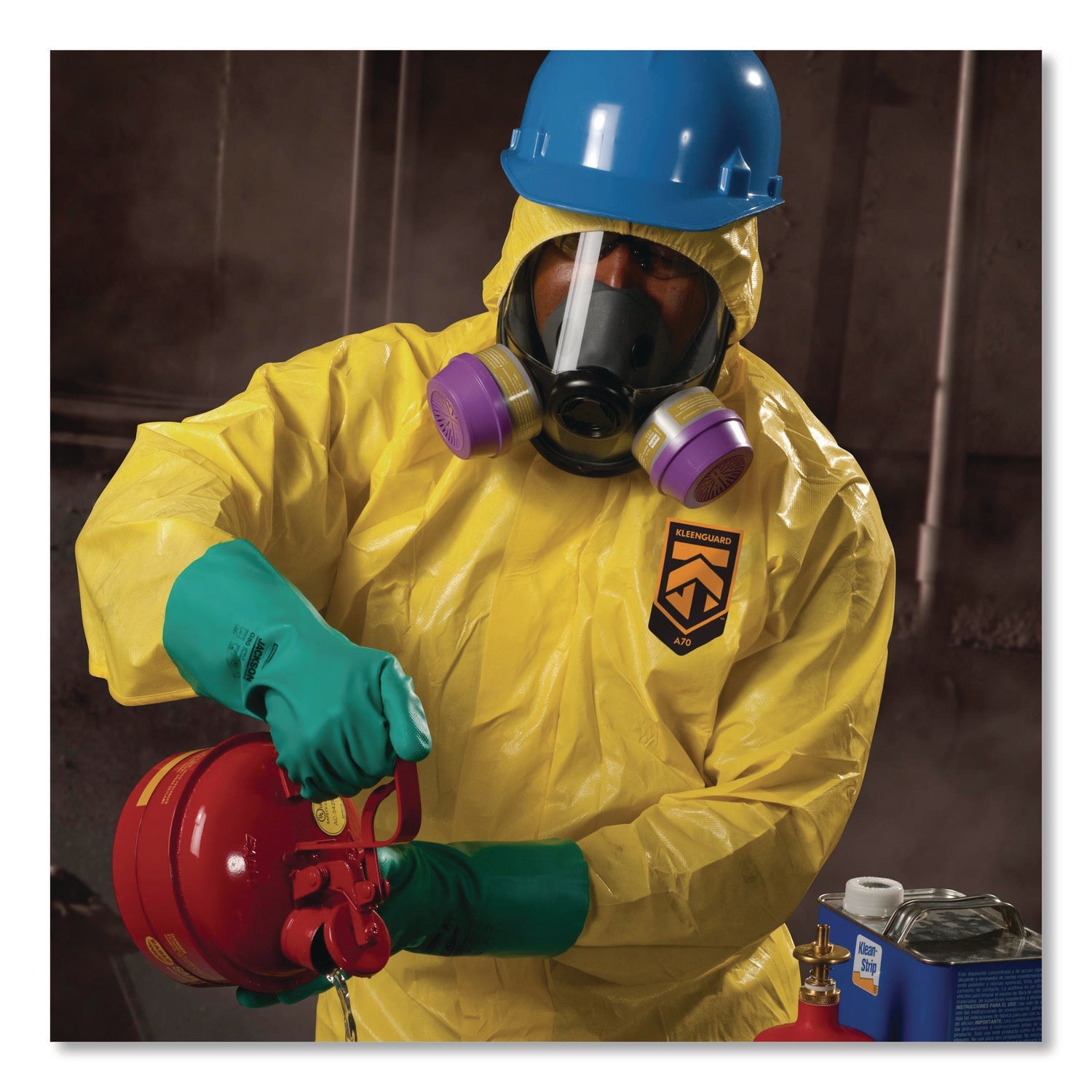 KleenGuard™ A70 Chemical Spray Protection Coveralls, Elastic Wrists, Ankles, Hood and Boots, Large, Yellow, 12/Carton - Bloom Skins