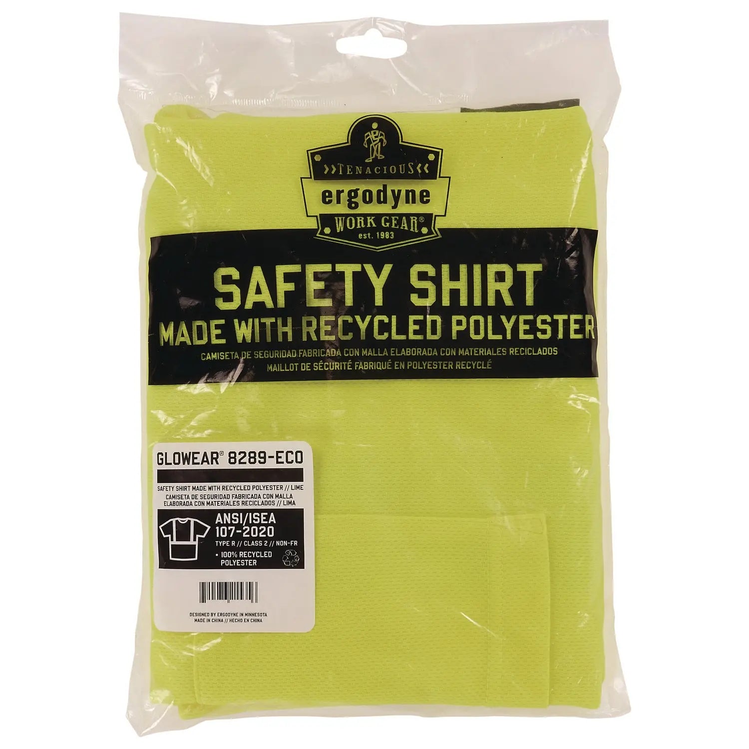 ergodyne® GloWear 8289-ECO Class 2 Recycled Hi-Vis T-Shirt, 3X-Large, Lime