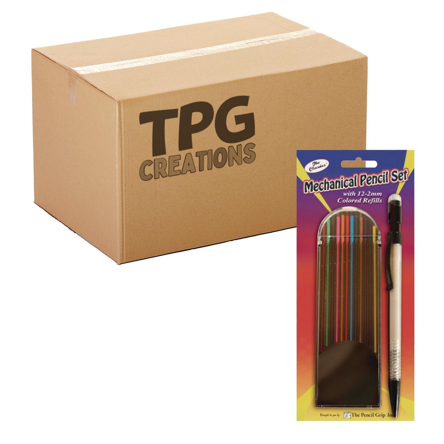 TPG Creations™ Mechanical Color Pencil Set, 2 mm, 12 Assorted Lead Refills, Gray Barrel, 72/Carton